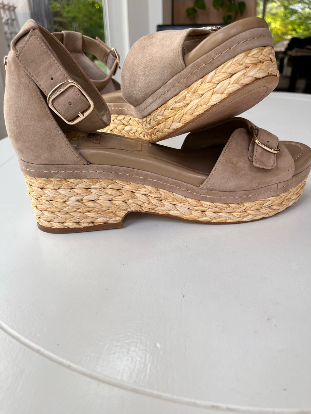 Vince Camuto Beige Suede Espadrille Wedge Sandals